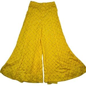 Boho Artisan Mustard Yellow Embroidered Pants‎ Lined Hook Zip 24" Waist